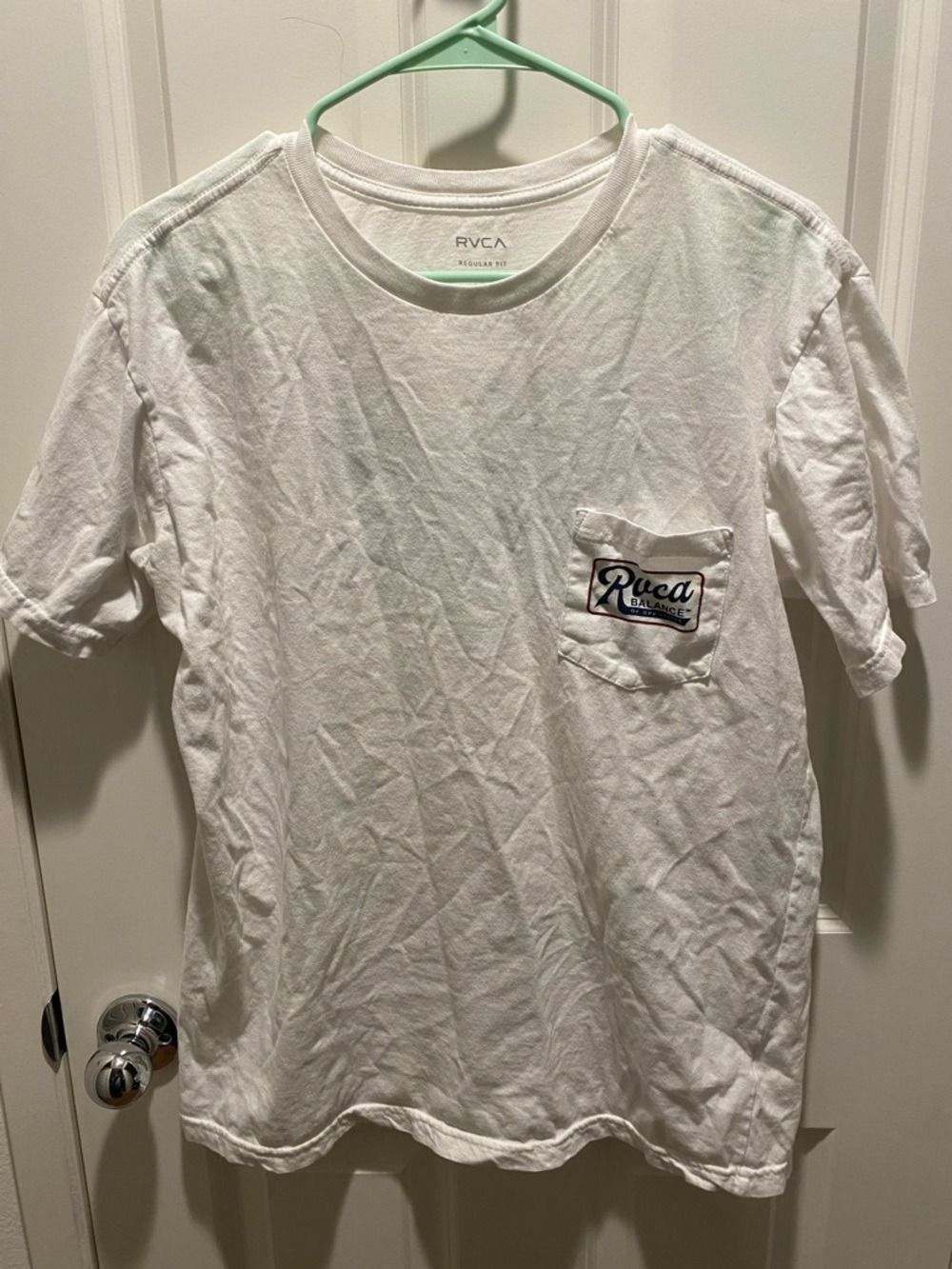 RVCA White Short Sleeve Pocket Tee with Logo Patch